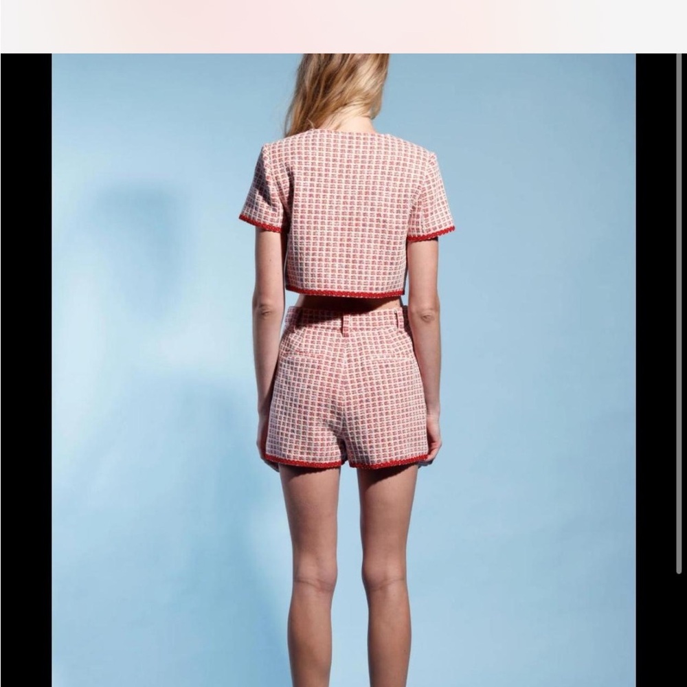 Pink Cropped Tweed Top & Shorts Set